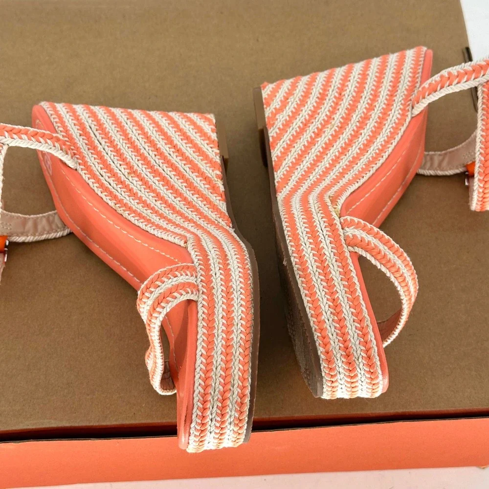 BP. Camelia Woven Orange White Wedge Sandals Buckle Ankle Summer Vacay 8 M